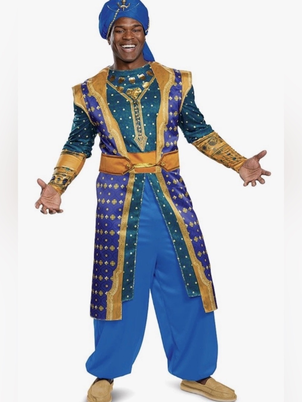 Aladdin Genie Adult Deluxe Mens Halloween Costume Outfit Hat Belt Sz 2XL (50-52)